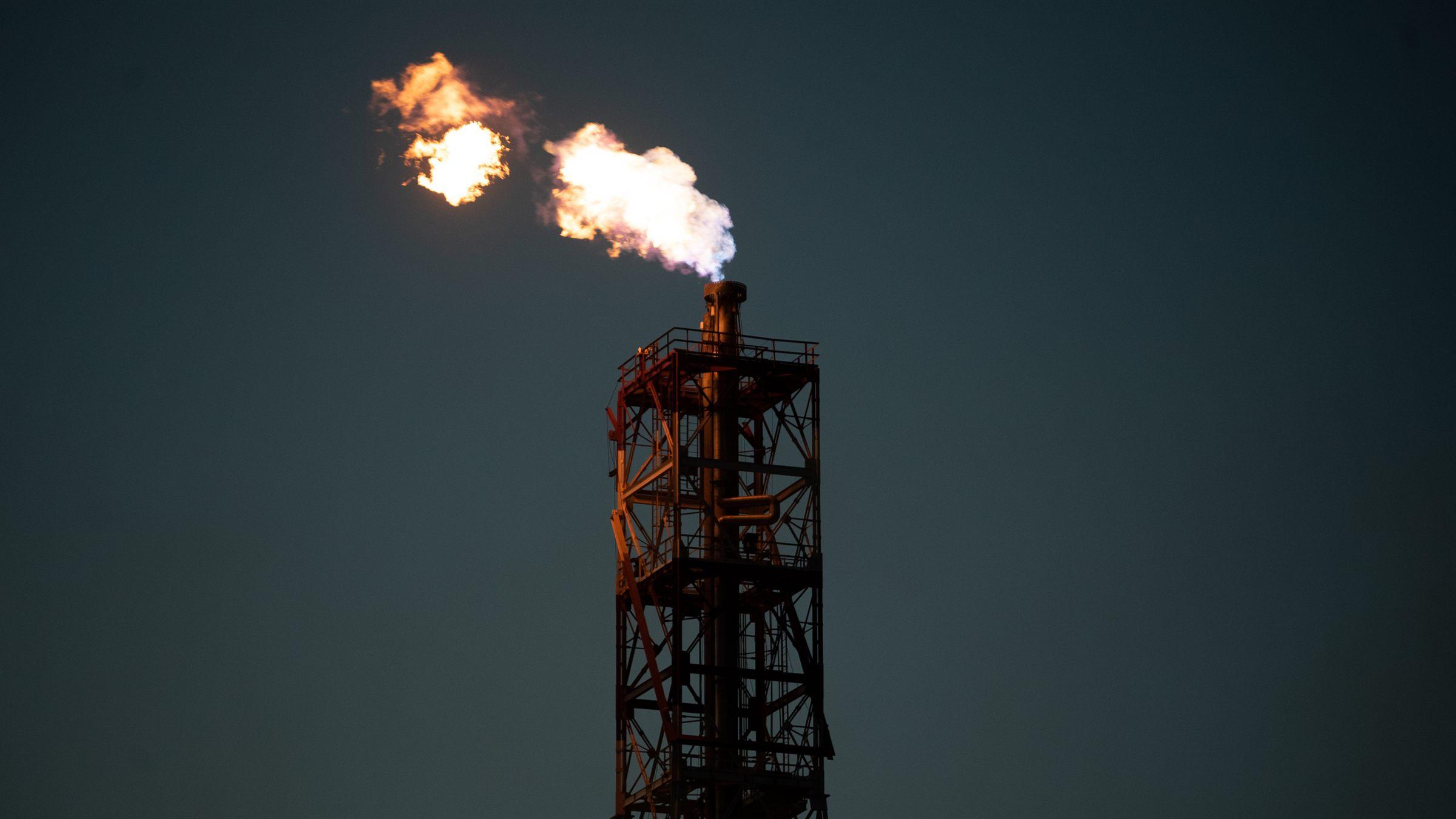 Flare stack at an upstream oil and gas site